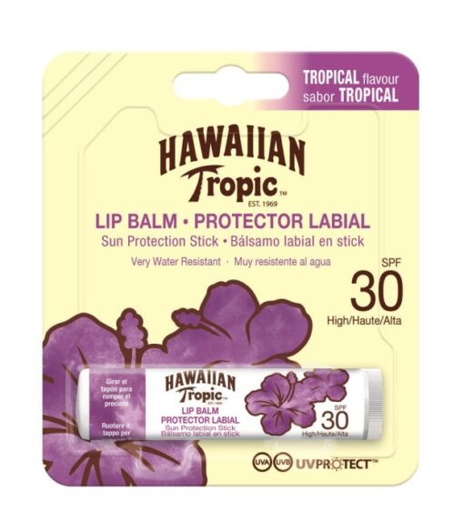 Hawaiian Tropic Lip Balm SPF 30 med tropiska ingredienser.